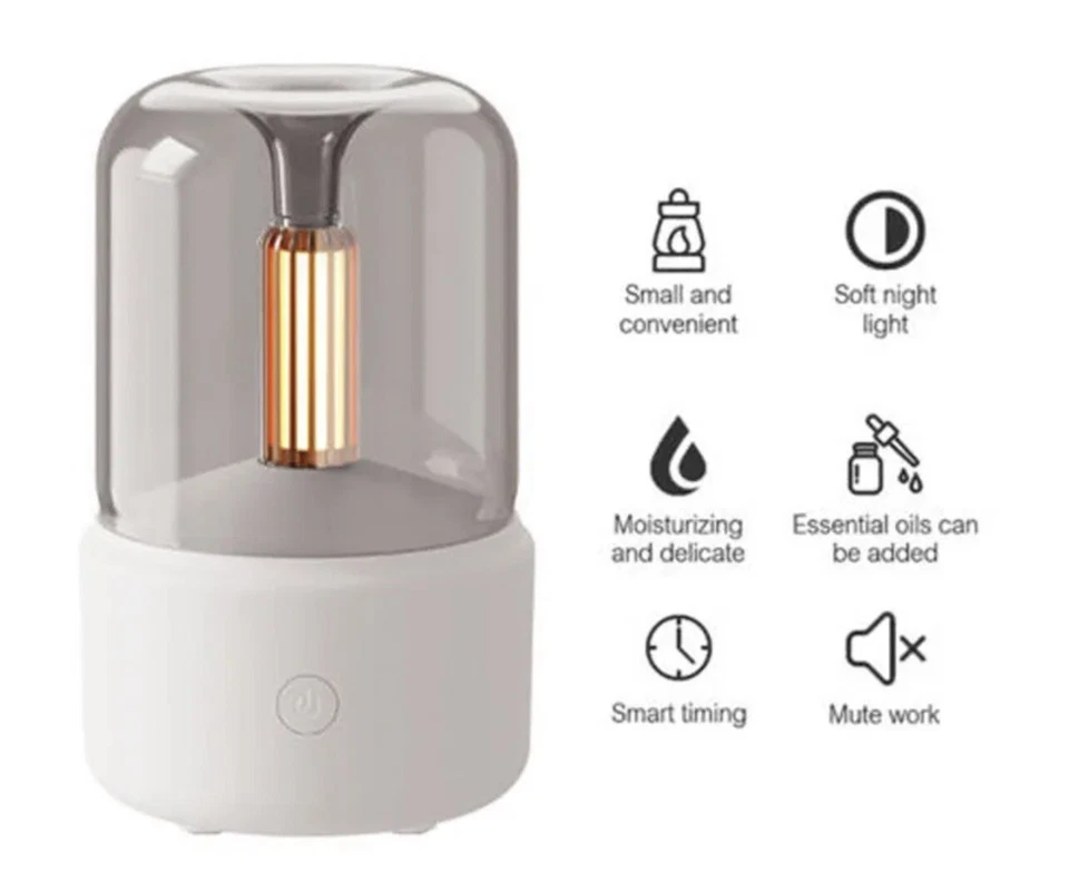 Candlelight Aroma Diffuser Portable USB Air Humidifier Cool Mist *White* - Image 3 of 4