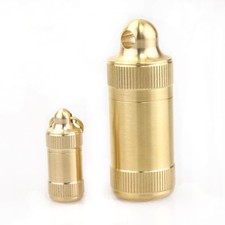 Small Large Brass Pill Storage Case Bottle Holder Keychain Capsule Container