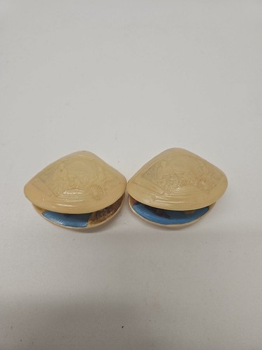 2 Vintage Japanese Miniature Carved Celluloid Clam Shell Diorama Water - Picture 8 of 10