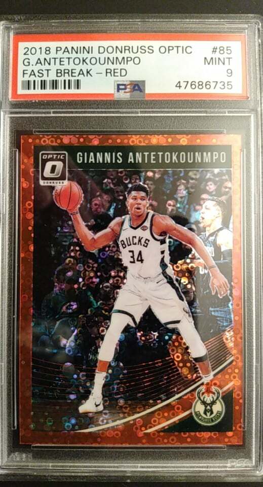 Giannis Antetokounmpo /85 2018 Donruss Optic Fast Break Red DISCO Prizm PSA 9