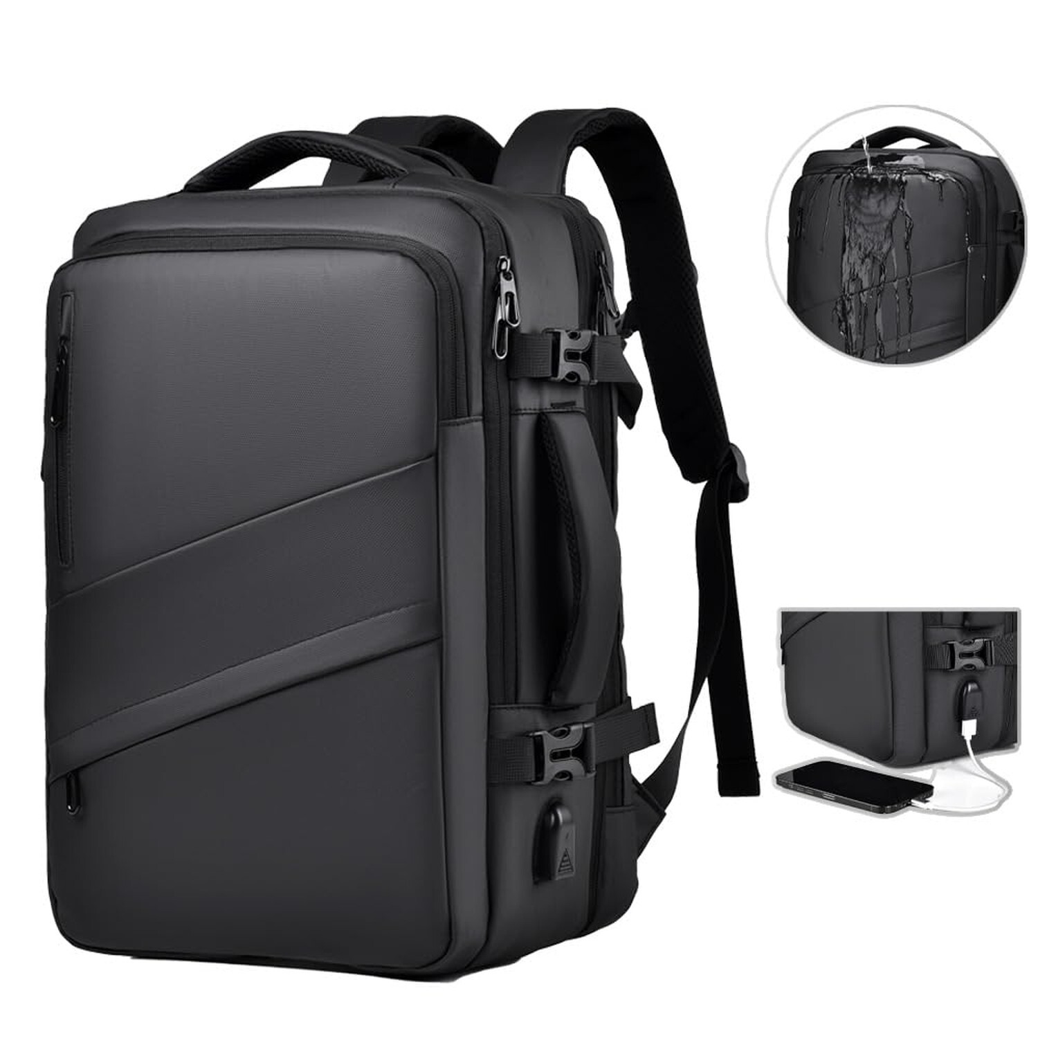 35L Black Expandable Flight Approved Carry On Travel Backpack-image