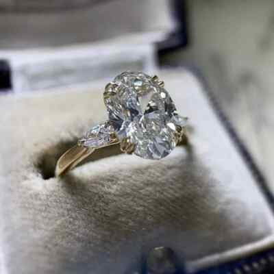 2.55Ct Oval Cut White Lab Created Diamond Solitaire Engagement 14K Gold FN Ring