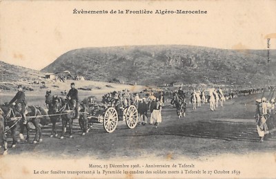 Old postcard Morocco anniversary TAFORALT 1908 THE FUNERAL CHARIOT AT THE PYRAMID THE ASHES