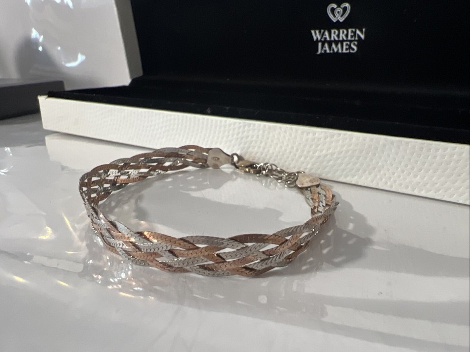 Ladies Warren James 925 Sterling Silver Two Tone Bracelet Lace Effect