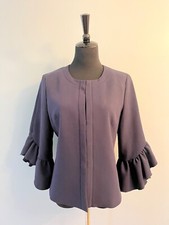 Banana Republic Navy Hook Ans Eye Ruffle 3/4 Sleeve Blazer Jacket Sz 6
