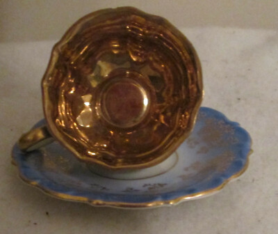 LIGHT BLUE & GOLD LINDNER KUEPS BAVARIA TEA CUP & SAUCER 