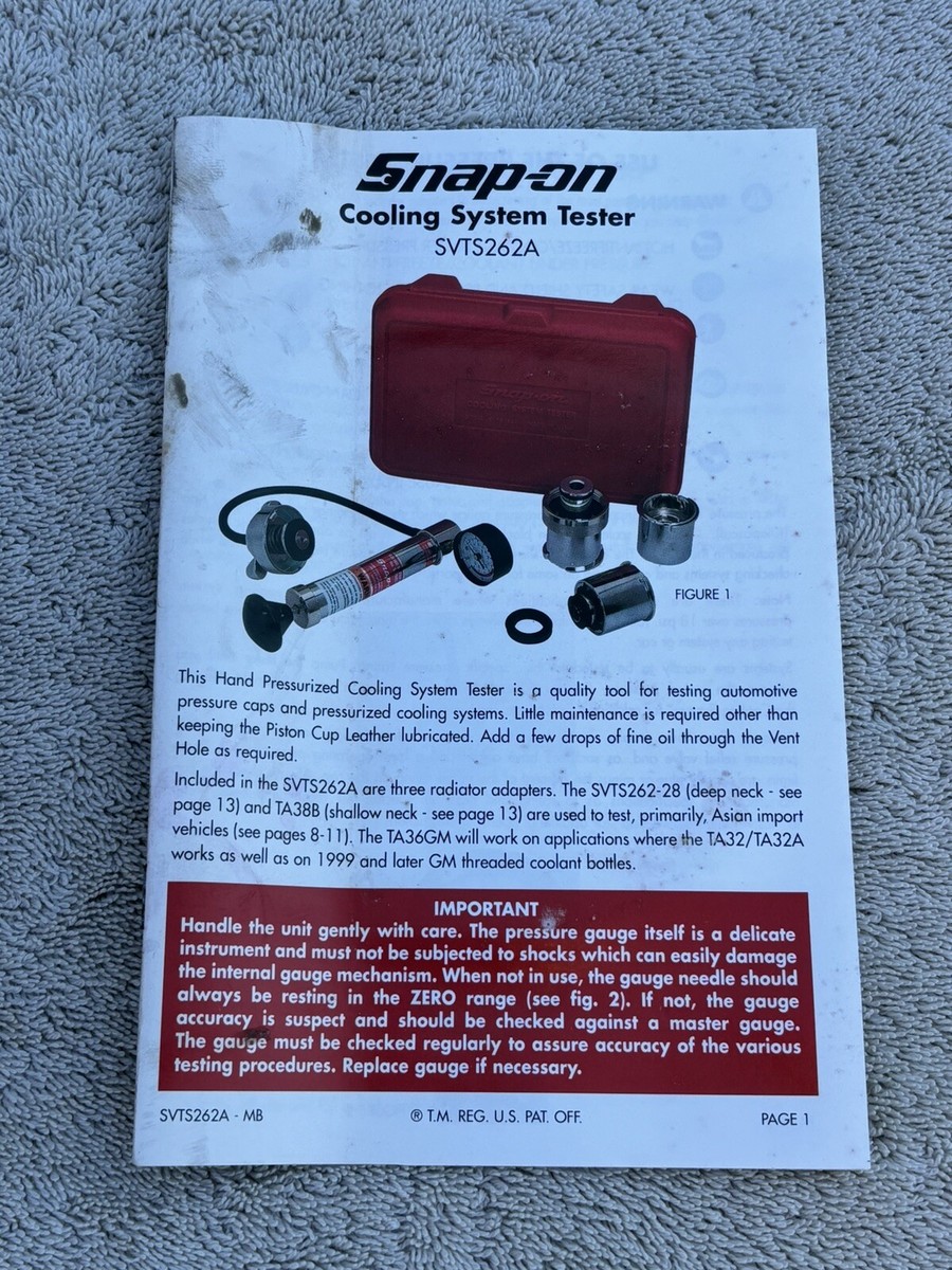 Snap On Tools SVTS262A Cooling System Pressure Tester Kit Untested