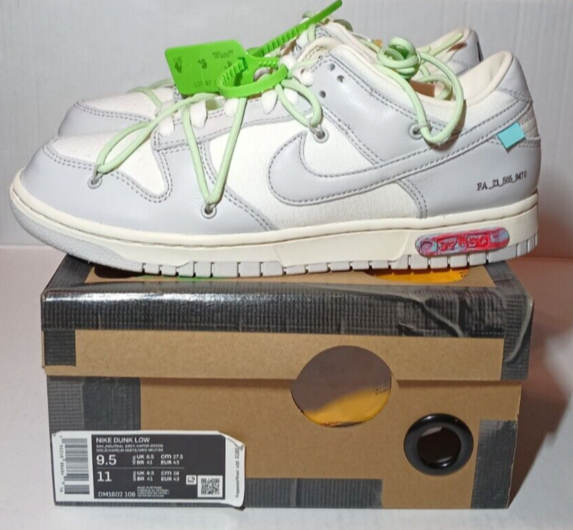 OFF WHITE X NIKE Nike Off White x Dunk Low lotto 07 di 50 Virgil Abloh taglia 9 5 nuove con scatola originale
