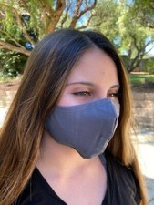 5 Gray Adult Face Masks with 8 Filters per Mask, Washable and Adjustable.