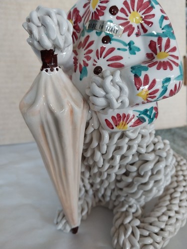 Giacca Floreale Vintage MCM Ceramica Spaghetti Gatto Verde Occhi Con Ombrello Figurina Italia - Foto 13 di 16