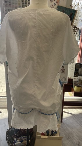 White Pajamas Bloomers Chemise Eyelet Embroidery Ribbon Lace Handmade Upcycled - Picture 8 of 11