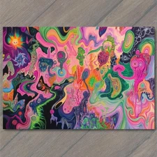 4x6" Colorful Abstract Crowd Scene Psychedelic Street Art Vivid Illustration