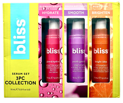 Bliss Serum Set 3 Piece Collection Hydrate Smooth Brighten 0.5 fl oz each