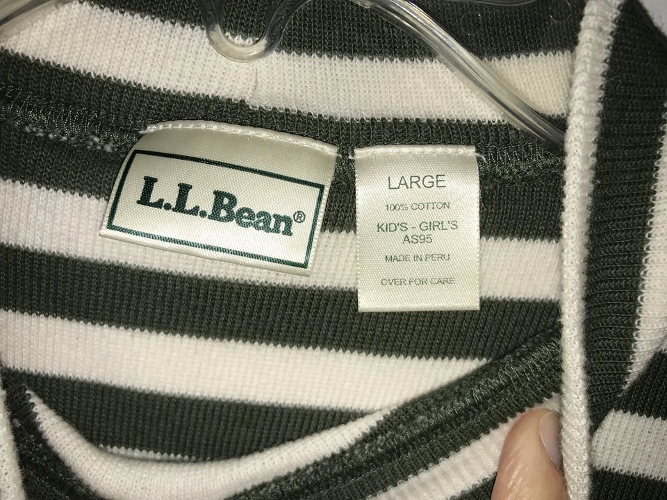L.L. Bean GIRLS Grande TOP Cuello Simulado Verde Beige Rayas Manga Larga Tejido Acanalado Foto 2 de 4