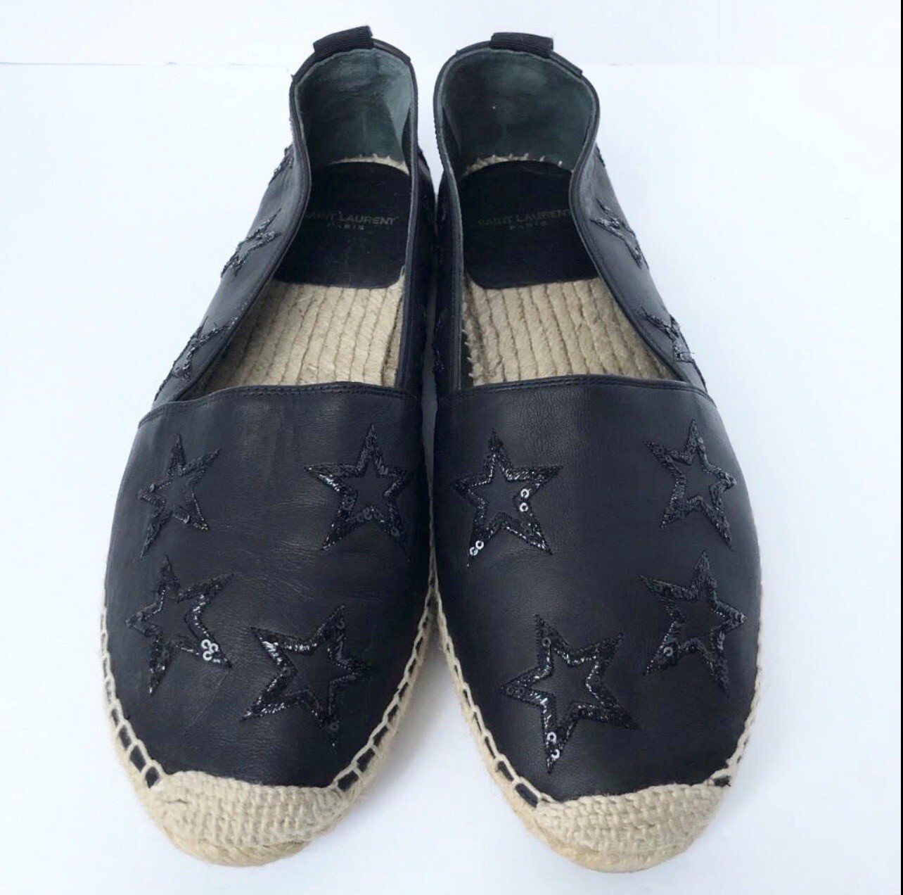 Espadrillas Saint Laurent in pelle nera con paillettes stella taglia 39 casual carine