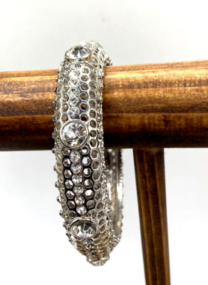 IMAN Vintage Crystal Rhinestone Bangle Bracelet Silver Tone Global Chic