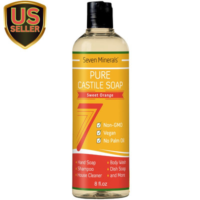 Pure Castile Soap, Sweet Orange 8Oz - No Palm Oil, Gmo-Free - Gentle Liquid S...