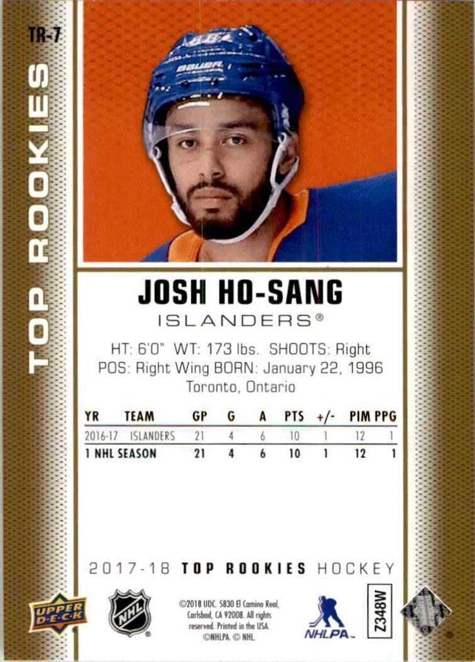 2017-18 Upper Deck Top Rookies Gold Josh Ho-Sang RC #TR-7 - Image 2 of 2