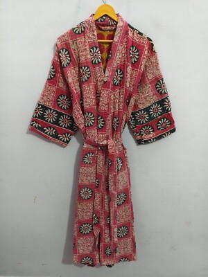 Floral Print Bathrobe Cotton Handmade Quilted Jacket Lounge Wear Kimono,  QT-05