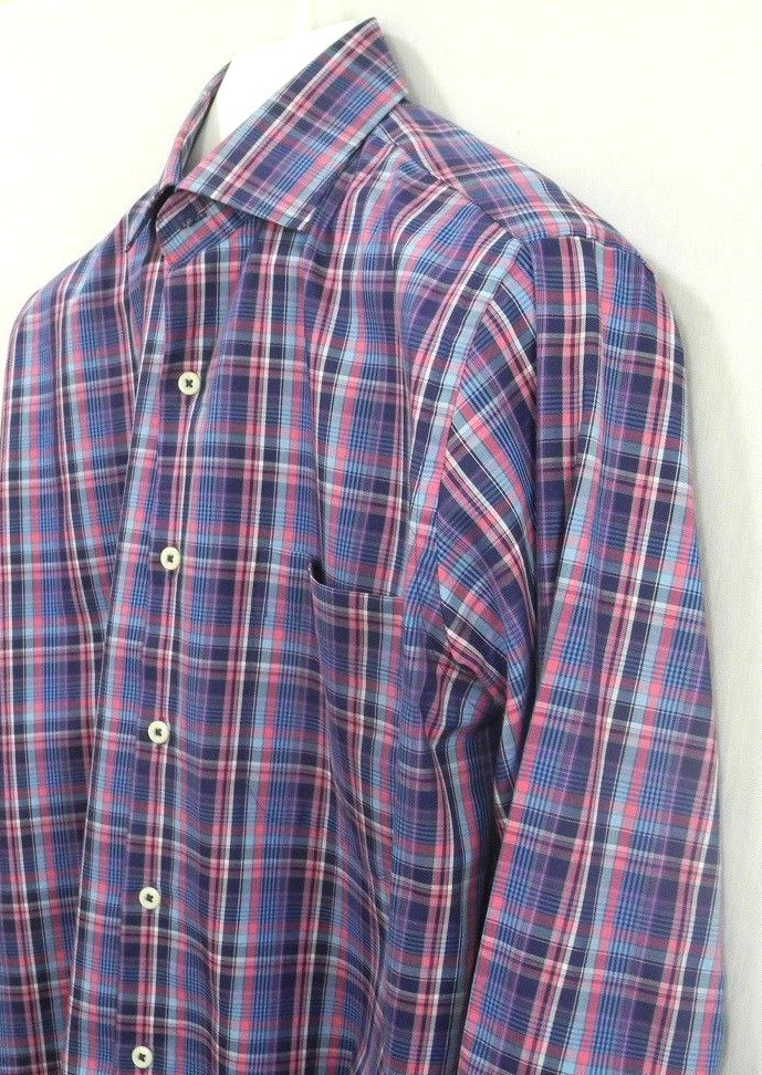 Peter Millar Button Front Shirt Plaid Checks Pink Purple Blue Long ...