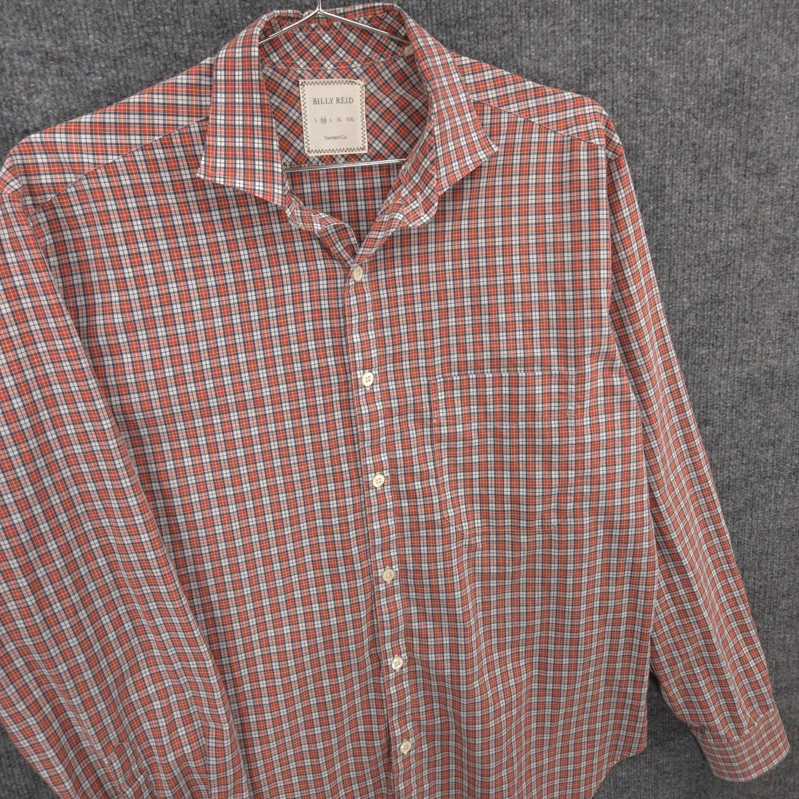 Billy Reid Shirt Mens M Orange Gray Check Standard Cut Button Up Made In Italy
