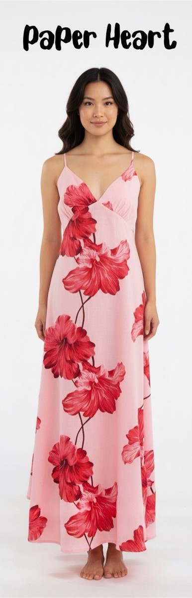 Womens Paper Heart Linen Blend Floral Maxi Dress