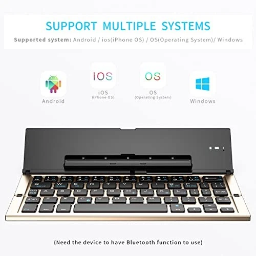 Folding Bluetooth Keyboard, Wireless Foldable Keyboard with Portable Gold - Image 2 of 4