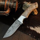 9.0" Bushcraft Camping Damascus Handmade Full Tang Sheep Horn Handle + Sheath — photo 2