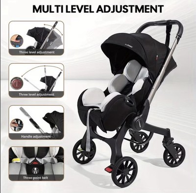 4-in-1 Baby Stroller Reversible Reclining Compact Foldable Pram Newborn-Toddler