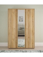 Lisson 3 Door Mirrored Wardrobe New Oak Storage Organiser Bedroom Furniture
