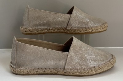 New Gold Metallic Leather Espadrilles ALPARGATUS Spain 8.5 Slip On Flat Handmade