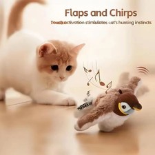 Interactive Chirping Flapping Bird Cat Toy Rechargeable Touch Activated Plush