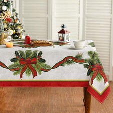 Christmas Tablecloth 52 70 Inch, Poinsettia Golden Ribbon Washable Table Cove...