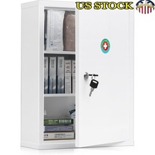 Lockable Wall Mounted Medicine Cabinet Organizer W/ Keys Secure Medical Storage