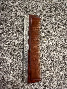  Antique Vintage Mid-century Silver Plated  Vanity Plastic Comb, Foral Scroll