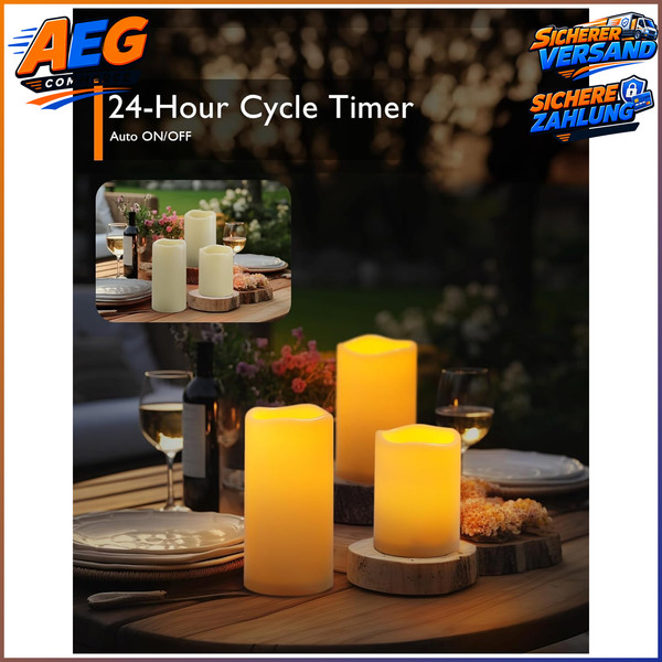 Flammenlose Kerzen Outdoor Wasserdicht 3Er-Set Mit Fernbedienung Deko-image