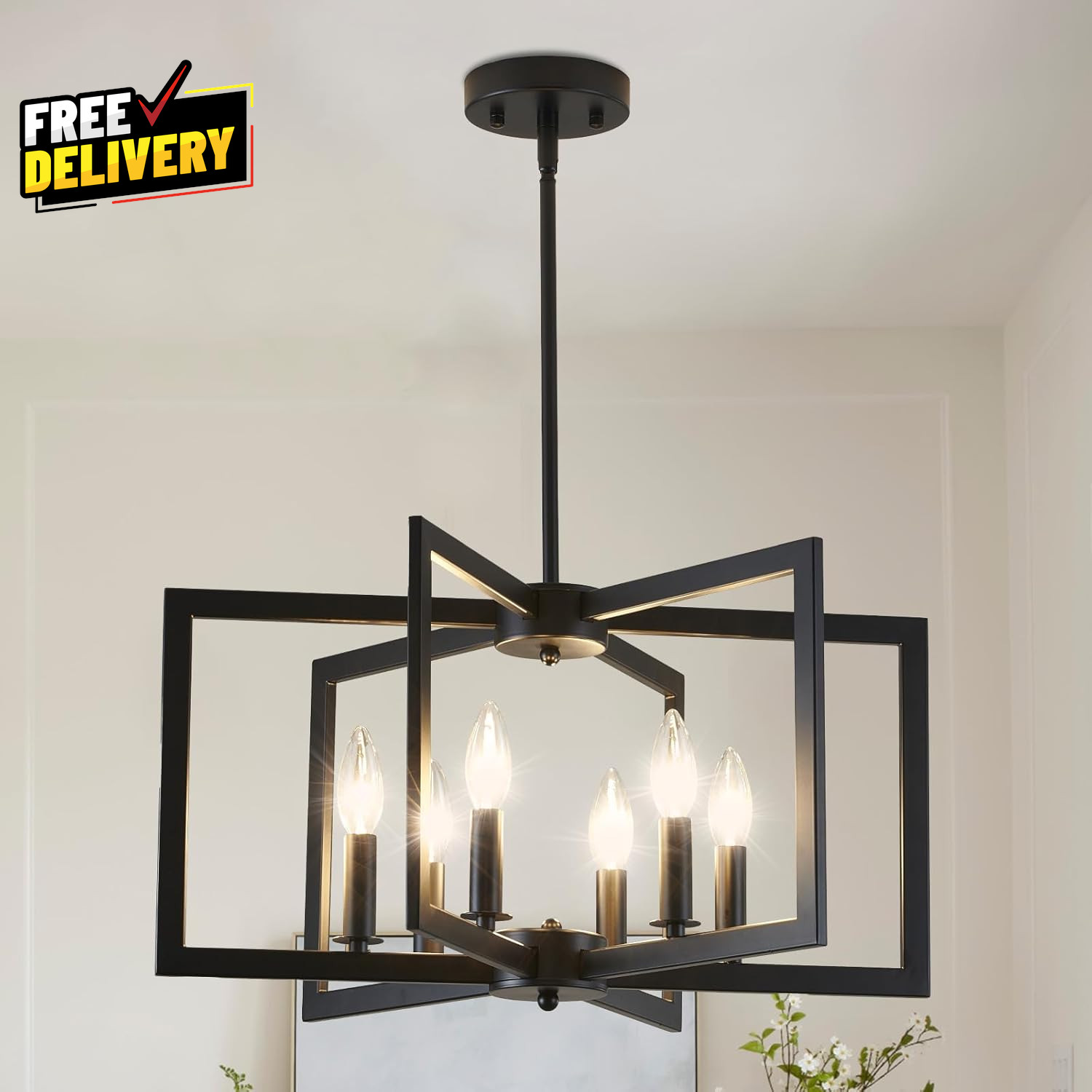 Black Chandelier 6 Light Modern Industrial Metal Dining Room Fixture