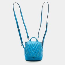 MCM Blue Leather Diamond Disco Studded Mini Backpack