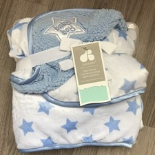 Just Born Baby Boy Blue White Star Baby Blanket Lovey Soft Sherpa 30x40  NEW 