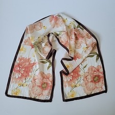Vintage 90s Oscar De La Renta Silk Chiffon Scarf Signed Floral Rectangle Elegant