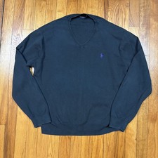 Polo Ralph Lauren Sweater Mens L V Neck Pima Cotton Pullover Preppy Black