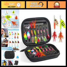 16pcs Fishing Lures Kit - Spinner Baits, Treble Hooks & Rooster Tail for Trout B