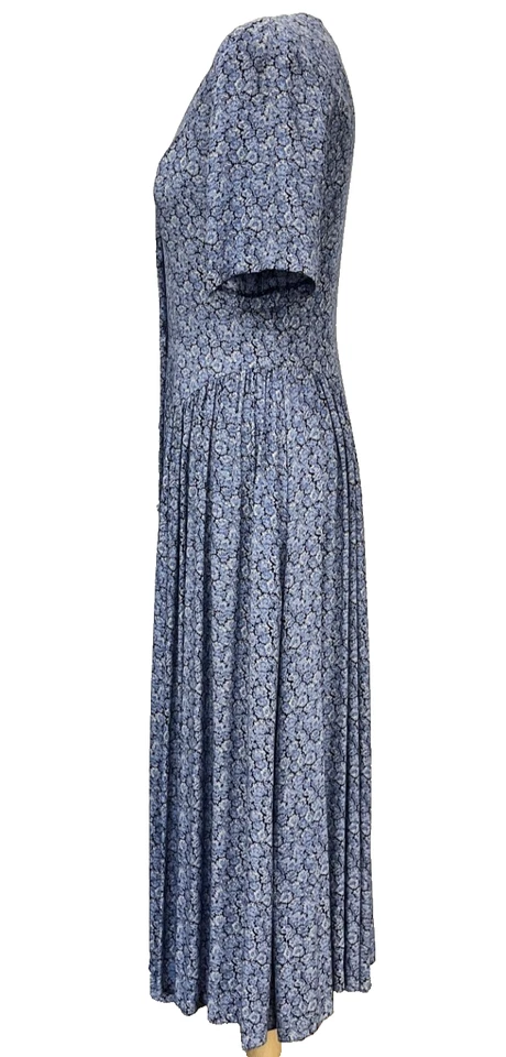 Vintage Laura Ashley Blue Floral Shirt Dress Sz 10/12 1991 - Image 3 of 4