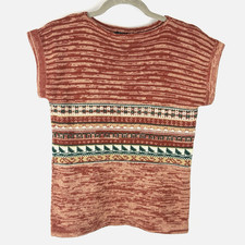 Vtg 80s Bronson of California Aztec Southwestern Sweater Top M Cap Sleeve Boho
