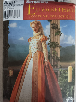 Simplicity Costume Pattern 8881 Elizabethan Dresses Plus Sizes 14 16 18 20