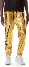 Pantaloni Tuta Oro Uomo Lucidi Metallizzati Disco Party Elastici Spandex 27 32