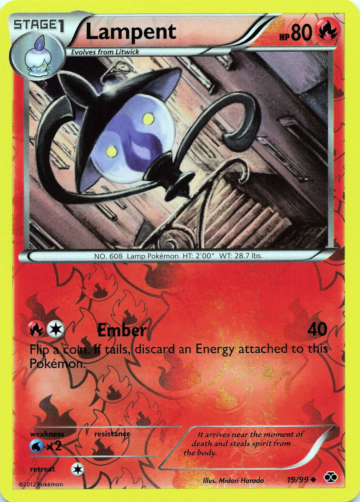 POKEMON Lampent #19/99 Reverse Holo Next Destinies NM