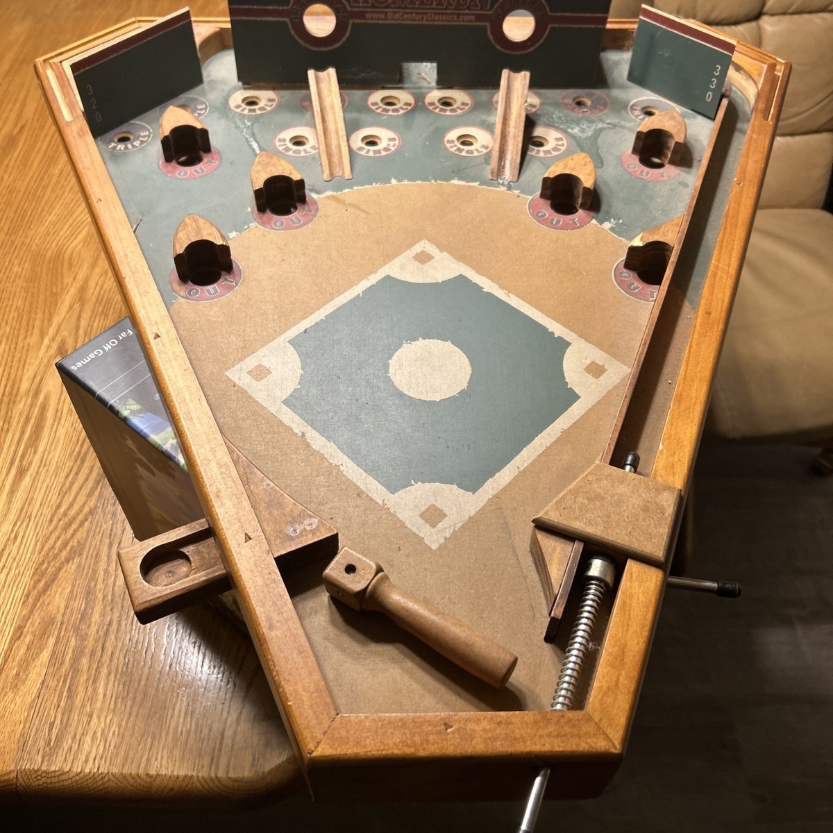 Baseball Pinball Tabletop Skill Game - Classic Miniature Wooden