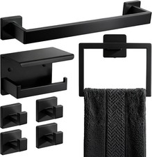 7-Piece Matte Black Bathroom Accessories Hardware Set, Stainless Steel 16" Towel