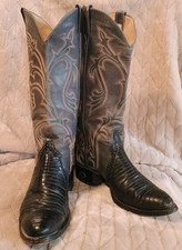 Vtg Larry Mahan Teju Lizard Cowgirl Cowboy Boots 7-7.5M Women's Embroidery Gray